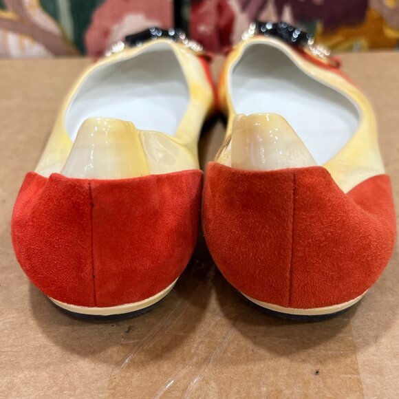 GUCCI Yellow Red Ballet Suede Patent Leather Flats - Picture 6 of 11